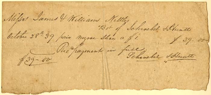 Receipt for Negro Shoes - Slavery Document